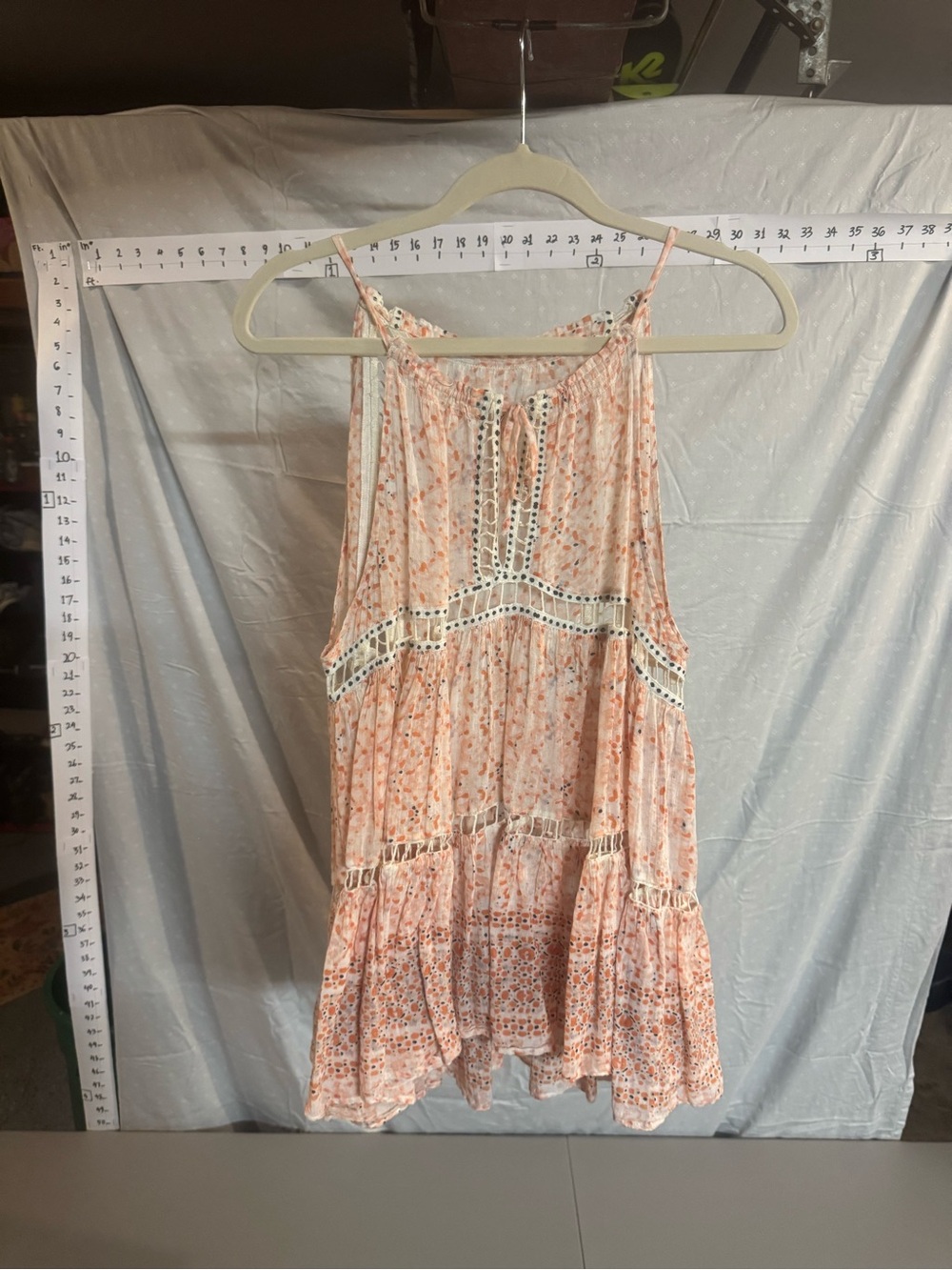 Vintage Free People Peach Floral Crochet-Trim Tank Top